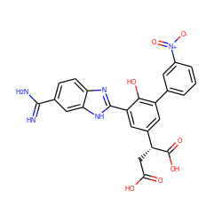 N=C(N)c1ccc2nc(-c3cc([C@@H](CC(=O)O)C(=O)O)cc(-c4cccc([N+](=O)[O-])c4)c3O)[nH]c2c1 ZINC000014956826