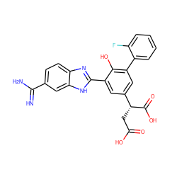 N=C(N)c1ccc2nc(-c3cc([C@@H](CC(=O)O)C(=O)O)cc(-c4ccccc4F)c3O)[nH]c2c1 ZINC000002047583