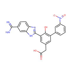 N=C(N)c1ccc2nc(-c3cc(CC(=O)O)cc(-c4cccc([N+](=O)[O-])c4)c3O)[nH]c2c1 ZINC000014953787