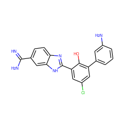 N=C(N)c1ccc2nc(-c3cc(Cl)cc(-c4cccc(N)c4)c3O)[nH]c2c1 ZINC000026379727