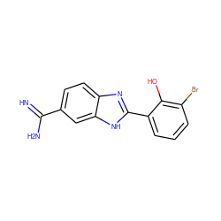 N=C(N)c1ccc2nc(-c3cccc(Br)c3O)[nH]c2c1 ZINC000013863692