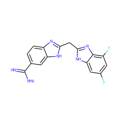 N=C(N)c1ccc2nc(Cc3nc4c(F)cc(F)cc4[nH]3)[nH]c2c1 ZINC000003919917