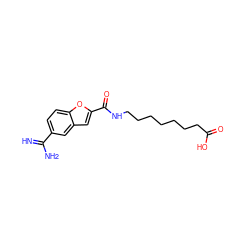 N=C(N)c1ccc2oc(C(=O)NCCCCCCCC(=O)O)cc2c1 ZINC000013764991