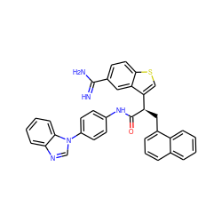 N=C(N)c1ccc2scc([C@@H](Cc3cccc4ccccc34)C(=O)Nc3ccc(-n4cnc5ccccc54)cc3)c2c1 ZINC000014950911