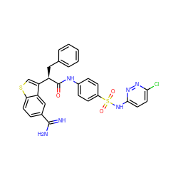 N=C(N)c1ccc2scc([C@@H](Cc3ccccc3)C(=O)Nc3ccc(S(=O)(=O)Nc4ccc(Cl)nn4)cc3)c2c1 ZINC000014950950