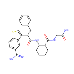 N=C(N)c1ccc2scc([C@H](Cc3ccccc3)C(=O)N[C@H]3CCCC[C@H]3C(=O)NCC(N)=O)c2c1 ZINC000014951042