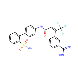 N=C(N)c1cccc(/C(=C\C(=O)Nc2ccc(-c3ccccc3S(N)(=O)=O)cc2)C(F)(F)F)c1 ZINC000013442353