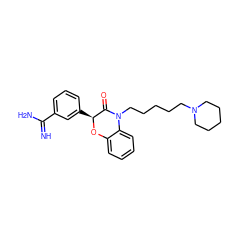 N=C(N)c1cccc([C@@H]2Oc3ccccc3N(CCCCCN3CCCCC3)C2=O)c1 ZINC000013834516