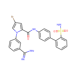 N=C(N)c1cccc(-n2cc(Br)cc2C(=O)Nc2ccc(-c3ccccc3S(N)(=O)=O)cc2)c1 ZINC000027643663