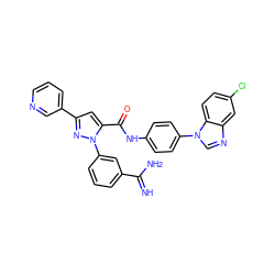 N=C(N)c1cccc(-n2nc(-c3cccnc3)cc2C(=O)Nc2ccc(-n3cnc4cc(Cl)ccc43)cc2)c1 ZINC000014950719