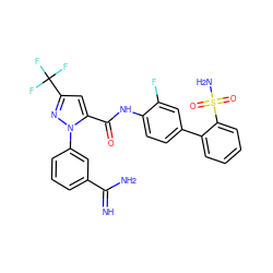 N=C(N)c1cccc(-n2nc(C(F)(F)F)cc2C(=O)Nc2ccc(-c3ccccc3S(N)(=O)=O)cc2F)c1 ZINC000027646799