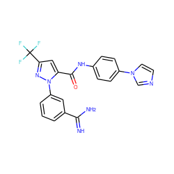 N=C(N)c1cccc(-n2nc(C(F)(F)F)cc2C(=O)Nc2ccc(-n3ccnc3)cc2)c1 ZINC000014950695