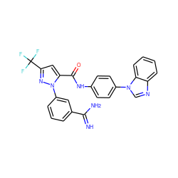 N=C(N)c1cccc(-n2nc(C(F)(F)F)cc2C(=O)Nc2ccc(-n3cnc4ccccc43)cc2)c1 ZINC000014950640