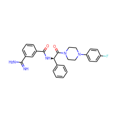 N=C(N)c1cccc(C(=O)N[C@@H](C(=O)N2CCN(c3ccc(F)cc3)CC2)c2ccccc2)c1 ZINC000027849057