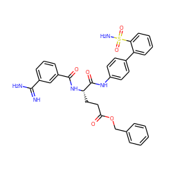 N=C(N)c1cccc(C(=O)N[C@@H](CCC(=O)OCc2ccccc2)C(=O)Nc2ccc(-c3ccccc3S(N)(=O)=O)cc2)c1 ZINC000026743125