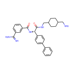 N=C(N)c1cccc(C(=O)N[C@H](C(=O)NCC2CCC(CN)CC2)c2ccc(-c3ccccc3)cc2)c1 ZINC000027756512