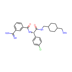 N=C(N)c1cccc(C(=O)N[C@H](C(=O)NCC2CCC(CN)CC2)c2ccc(Cl)cc2)c1 ZINC000027851494