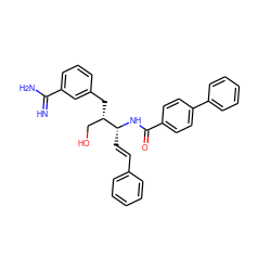 N=C(N)c1cccc(C[C@@H](CO)[C@@H](/C=C/c2ccccc2)NC(=O)c2ccc(-c3ccccc3)cc2)c1 ZINC000013777696