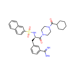 N=C(N)c1cccc(C[C@@H](NS(=O)(=O)c2ccc3ccccc3c2)C(=O)N2CCN(C(=O)C3CCCCC3)CC2)c1 ZINC000026831333