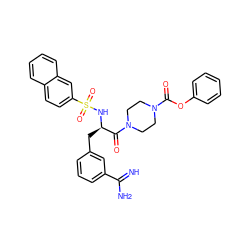 N=C(N)c1cccc(C[C@@H](NS(=O)(=O)c2ccc3ccccc3c2)C(=O)N2CCN(C(=O)Oc3ccccc3)CC2)c1 ZINC000026836421