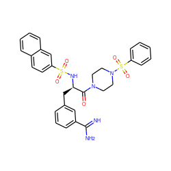 N=C(N)c1cccc(C[C@@H](NS(=O)(=O)c2ccc3ccccc3c2)C(=O)N2CCN(S(=O)(=O)c3ccccc3)CC2)c1 ZINC000026832872