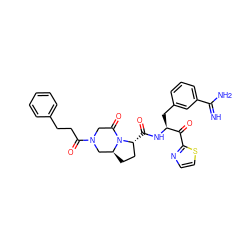 N=C(N)c1cccc(C[C@H](NC(=O)[C@@H]2CC[C@H]3CN(C(=O)CCc4ccccc4)CC(=O)N32)C(=O)c2nccs2)c1 ZINC000027079504