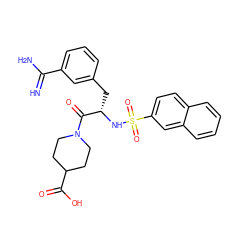 N=C(N)c1cccc(C[C@H](NS(=O)(=O)c2ccc3ccccc3c2)C(=O)N2CCC(C(=O)O)CC2)c1 ZINC000003834149