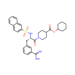 N=C(N)c1cccc(C[C@H](NS(=O)(=O)c2ccc3ccccc3c2)C(=O)N2CCC(C(=O)OC3CCCCC3)CC2)c1 ZINC000003834179