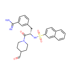 N=C(N)c1cccc(C[C@H](NS(=O)(=O)c2ccc3ccccc3c2)C(=O)N2CCC(C=O)CC2)c1 ZINC000003834177