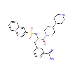 N=C(N)c1cccc(C[C@H](NS(=O)(=O)c2ccc3ccccc3c2)C(=O)N2CCC(C3CCNCC3)CC2)c1 ZINC000034717884