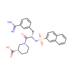 N=C(N)c1cccc(C[C@H](NS(=O)(=O)c2ccc3ccccc3c2)C(=O)N2CCC[C@H](C(=O)O)C2)c1 ZINC000003834178