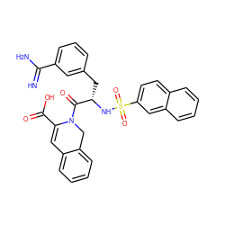 N=C(N)c1cccc(C[C@H](NS(=O)(=O)c2ccc3ccccc3c2)C(=O)N2Cc3ccccc3C=C2C(=O)O)c1 ZINC000003834138