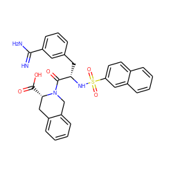 N=C(N)c1cccc(C[C@H](NS(=O)(=O)c2ccc3ccccc3c2)C(=O)N2Cc3ccccc3C[C@@H]2C(=O)O)c1 ZINC000003834123