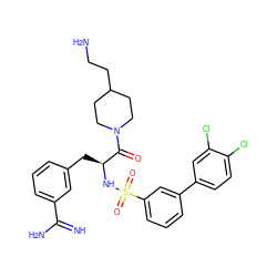 N=C(N)c1cccc(C[C@H](NS(=O)(=O)c2cccc(-c3ccc(Cl)c(Cl)c3)c2)C(=O)N2CCC(CCN)CC2)c1 ZINC000169323417