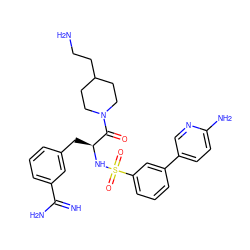 N=C(N)c1cccc(C[C@H](NS(=O)(=O)c2cccc(-c3ccc(N)nc3)c2)C(=O)N2CCC(CCN)CC2)c1 ZINC000044387035