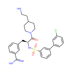 N=C(N)c1cccc(C[C@H](NS(=O)(=O)c2cccc(-c3cccc(Cl)c3)c2)C(=O)N2CCC(CCN)CC2)c1 ZINC000044403913