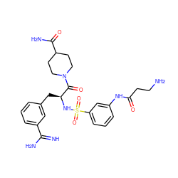 N=C(N)c1cccc(C[C@H](NS(=O)(=O)c2cccc(NC(=O)CCN)c2)C(=O)N2CCC(C(N)=O)CC2)c1 ZINC000049881660