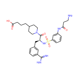 N=C(N)c1cccc(C[C@H](NS(=O)(=O)c2cccc(NC(=O)CCN)c2)C(=O)N2CCC(CCCC(=O)O)CC2)c1 ZINC000049881570