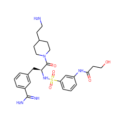 N=C(N)c1cccc(C[C@H](NS(=O)(=O)c2cccc(NC(=O)CCO)c2)C(=O)N2CCC(CCN)CC2)c1 ZINC000042852236