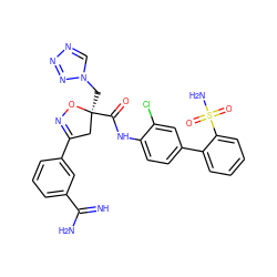 N=C(N)c1cccc(C2=NO[C@@](Cn3cnnn3)(C(=O)Nc3ccc(-c4ccccc4S(N)(=O)=O)cc3Cl)C2)c1 ZINC000026669626