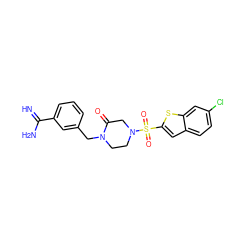 N=C(N)c1cccc(CN2CCN(S(=O)(=O)c3cc4ccc(Cl)cc4s3)CC2=O)c1 ZINC000002047642