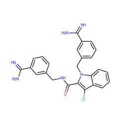 N=C(N)c1cccc(CNC(=O)c2c(Cl)c3ccccc3n2Cc2cccc(C(=N)N)c2)c1 ZINC000001490442