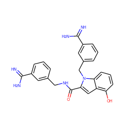 N=C(N)c1cccc(CNC(=O)c2cc3c(O)cccc3n2Cc2cccc(C(=N)N)c2)c1 ZINC000002007314