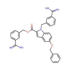 N=C(N)c1cccc(COC(=O)c2cc3cc(OCc4ccccc4)ccc3n2Cc2cccc(C(=N)N)c2)c1 ZINC000003831843