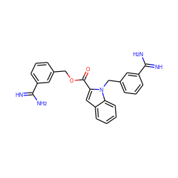 N=C(N)c1cccc(COC(=O)c2cc3ccccc3n2Cc2cccc(C(=N)N)c2)c1 ZINC000002047781