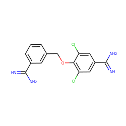 N=C(N)c1cccc(COc2c(Cl)cc(C(=N)N)cc2Cl)c1 ZINC000096910528