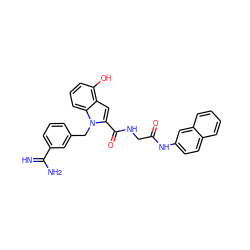 N=C(N)c1cccc(Cn2c(C(=O)NCC(=O)Nc3ccc4ccccc4c3)cc3c(O)cccc32)c1 ZINC000003833791