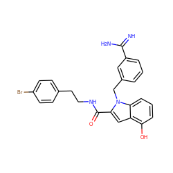 N=C(N)c1cccc(Cn2c(C(=O)NCCc3ccc(Br)cc3)cc3c(O)cccc32)c1 ZINC000003831864