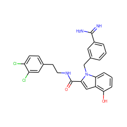 N=C(N)c1cccc(Cn2c(C(=O)NCCc3ccc(Cl)c(Cl)c3)cc3c(O)cccc32)c1 ZINC000013474306