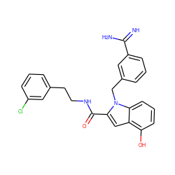 N=C(N)c1cccc(Cn2c(C(=O)NCCc3cccc(Cl)c3)cc3c(O)cccc32)c1 ZINC000003831915